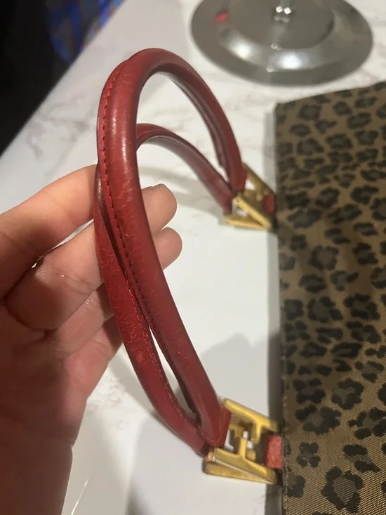 Vintage Fendi Leopard Print Tote with Red Handles canvas - Picture 5 of 10